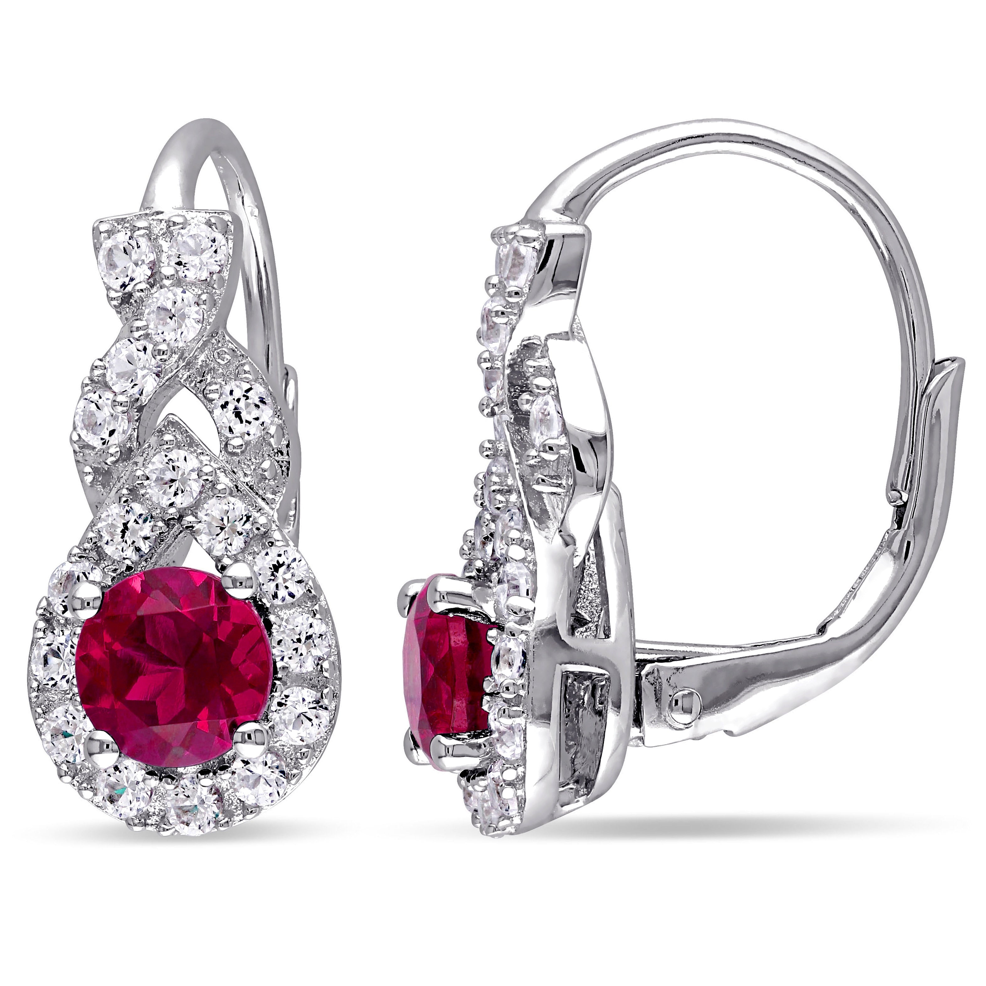 Miadora Sterling Silver Created Ruby And Created White Sapphire Earrings
