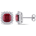 Miadora Sterling Silver Created Ruby And Created White Sapphire Halo Stud Earrings