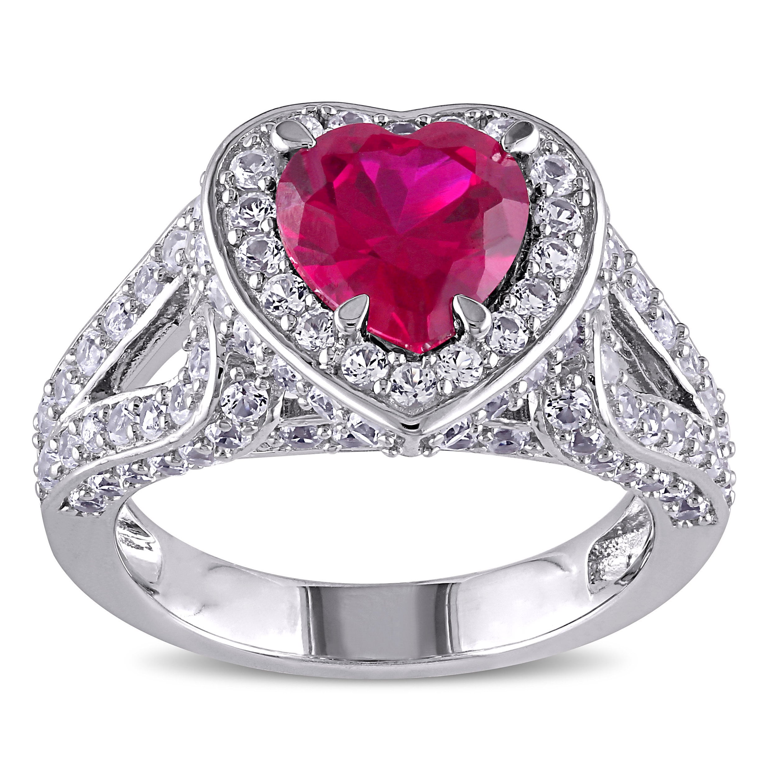 Miadora Sterling Silver Created Ruby And Created White Sapphire Heart Ring