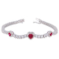 Miadora Sterling Silver Created Ruby And Created White Sapphire Triple Heart Tennis Bracelet