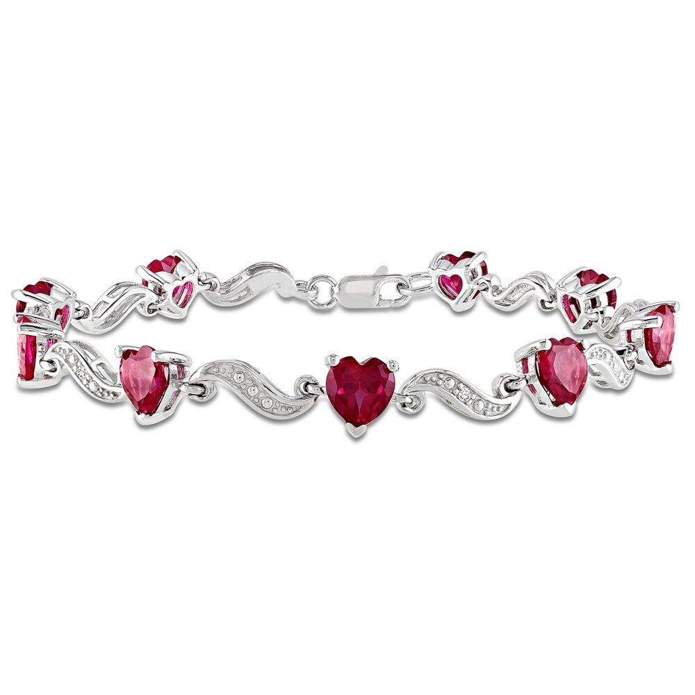 Miadora Sterling Silver Created Ruby And Diamond Accent Heart Bracelet