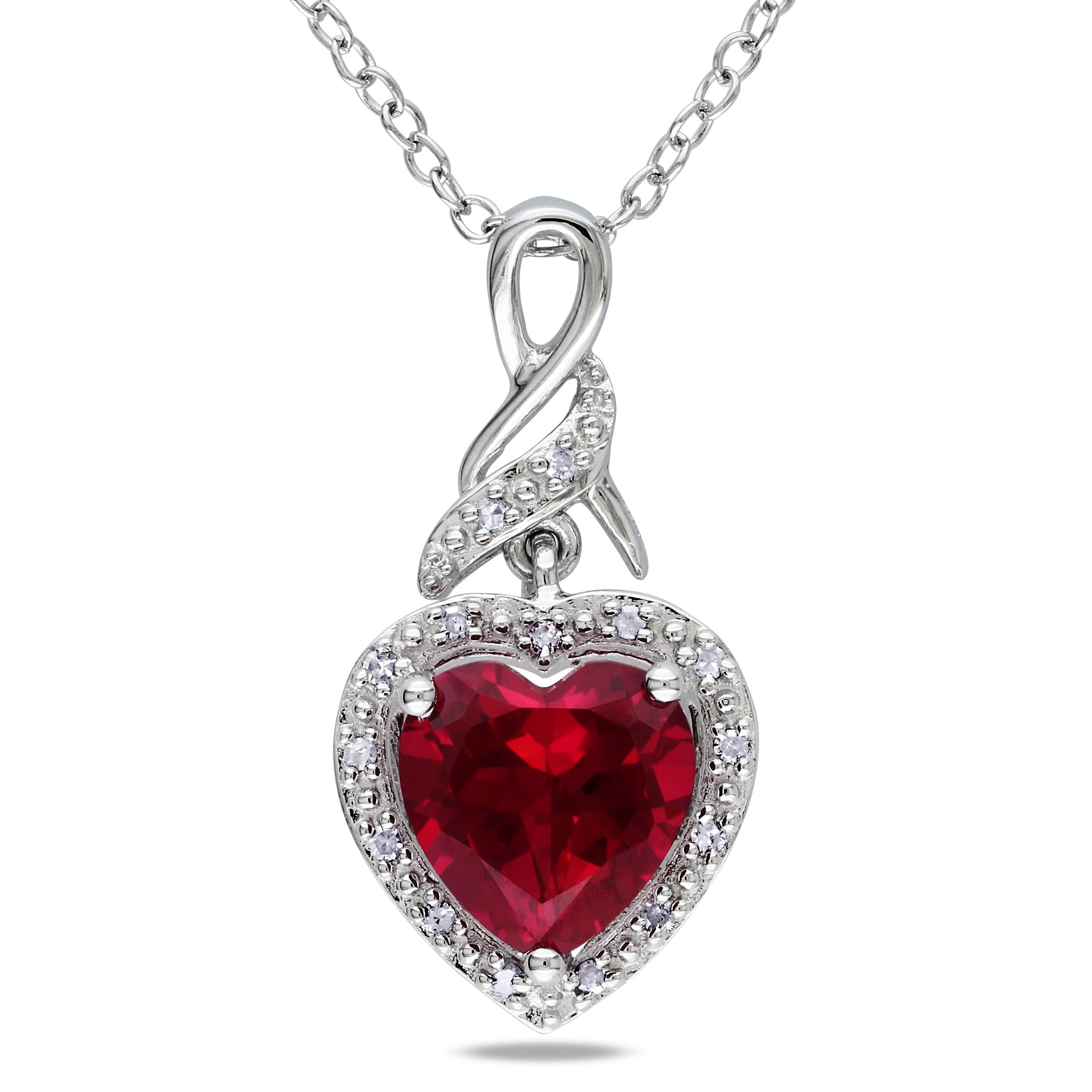 Miadora Sterling Silver Created Ruby And Diamond Accent Heart Necklace