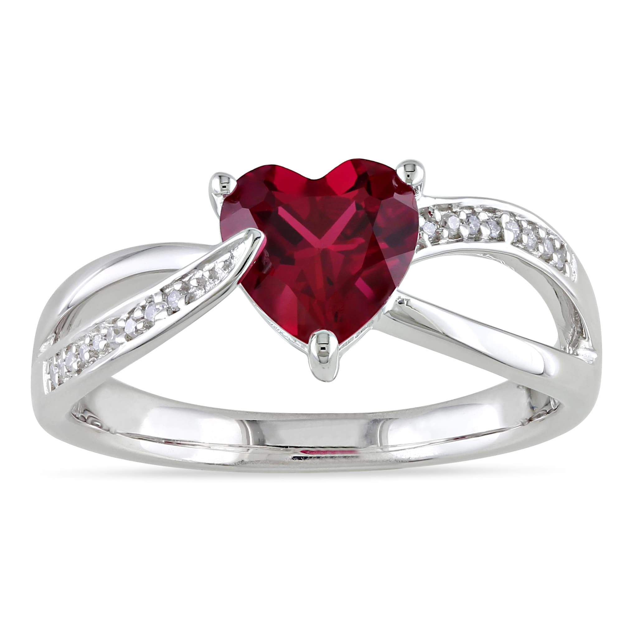 Miadora Sterling Silver Created Ruby And Diamond Heart Ring H I I2 I3