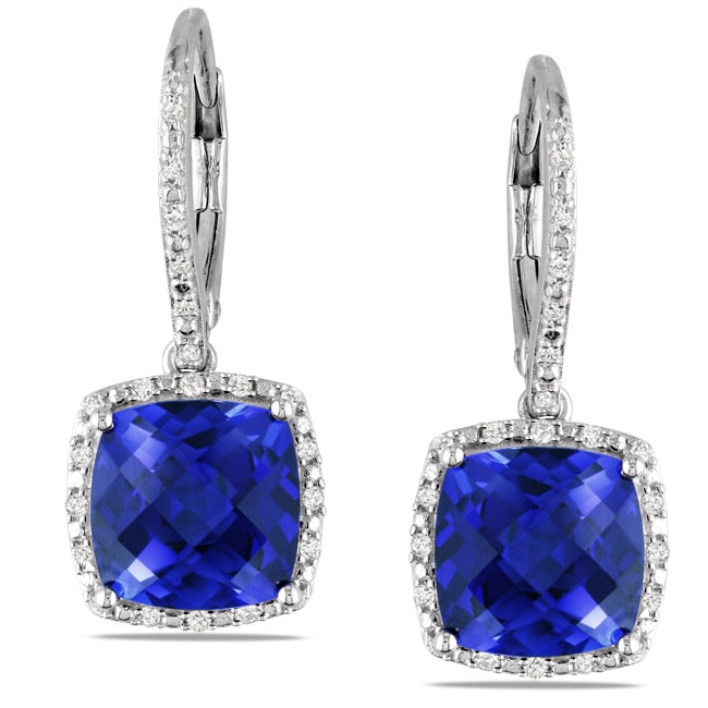 Miadora Sterling Silver Created Sapphire And 1 5Ct Tdw Diamond Earrings G H I3