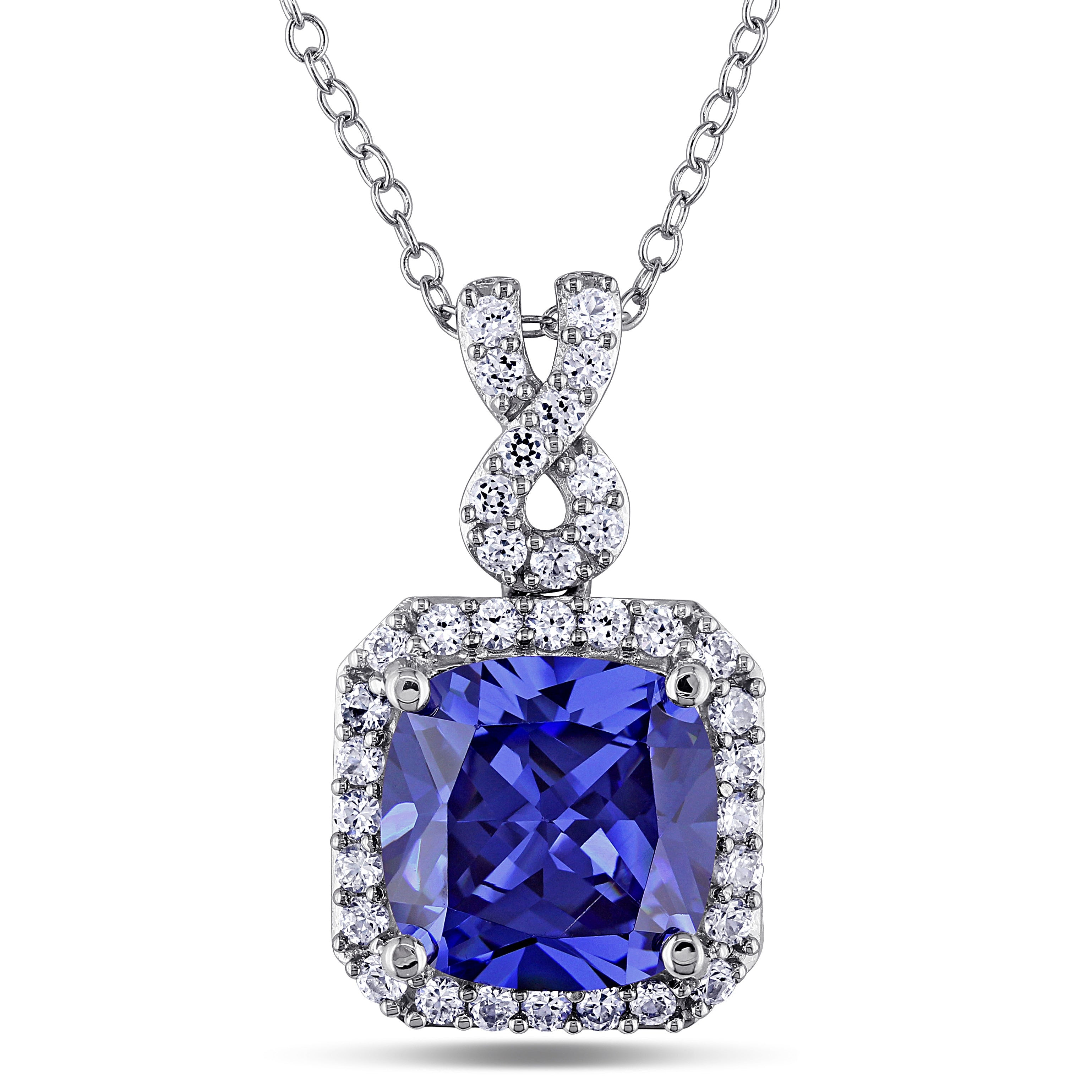 Miadora Sterling Silver Created Tanzanite And White Sapphire Necklace