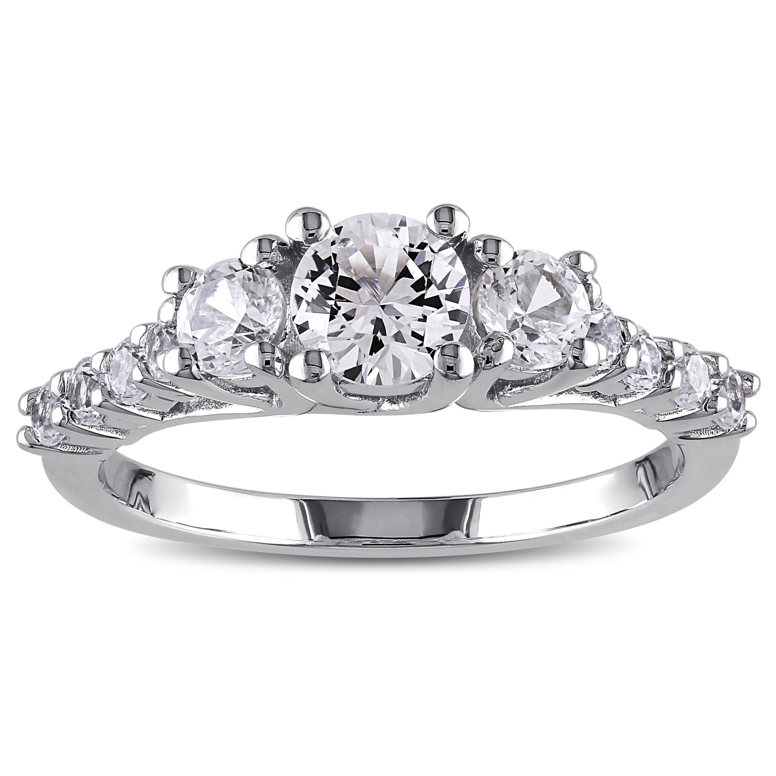 Miadora Sterling Silver Created White Sapphire 3 Stone Ring