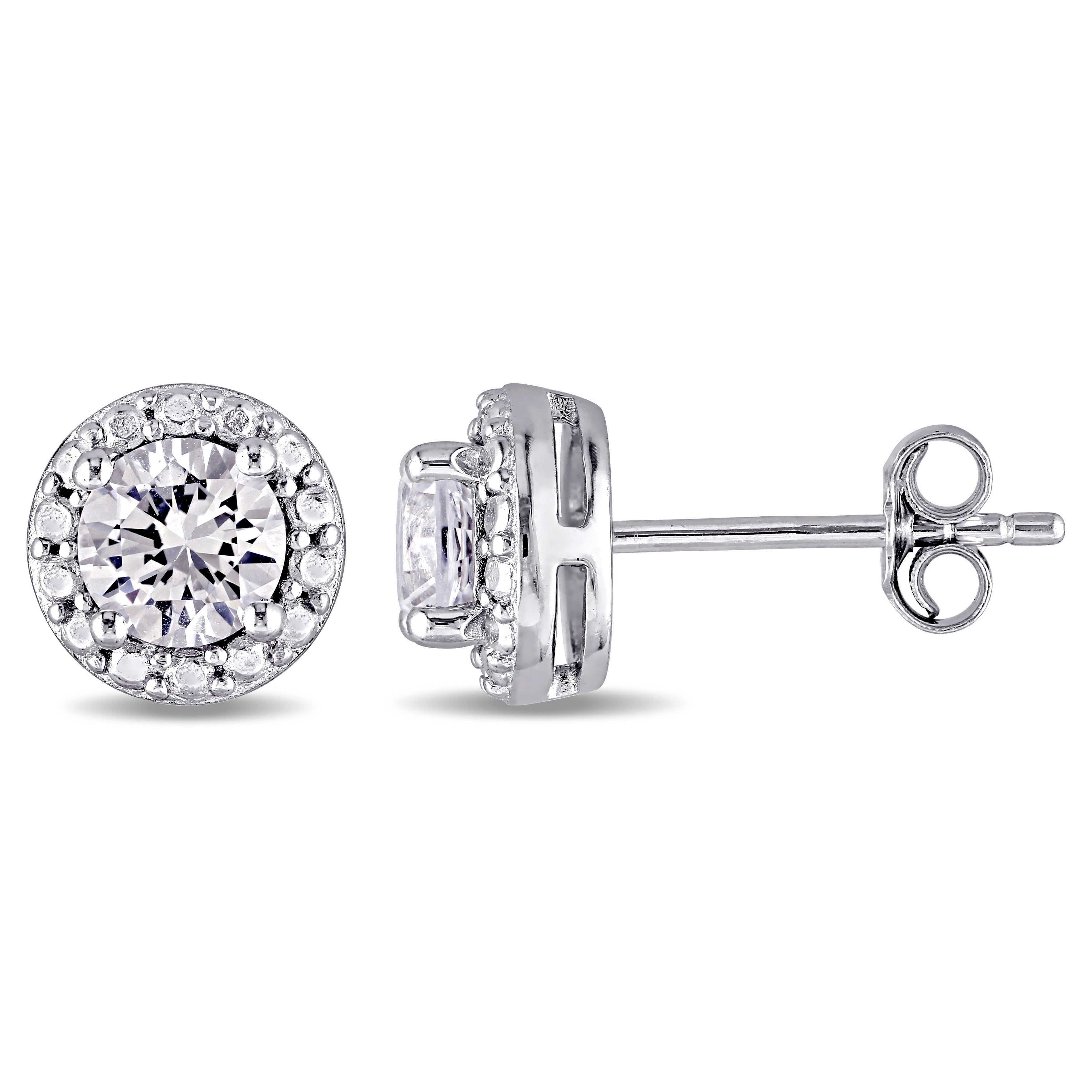 Miadora Sterling Silver Created White Sapphire Earrings