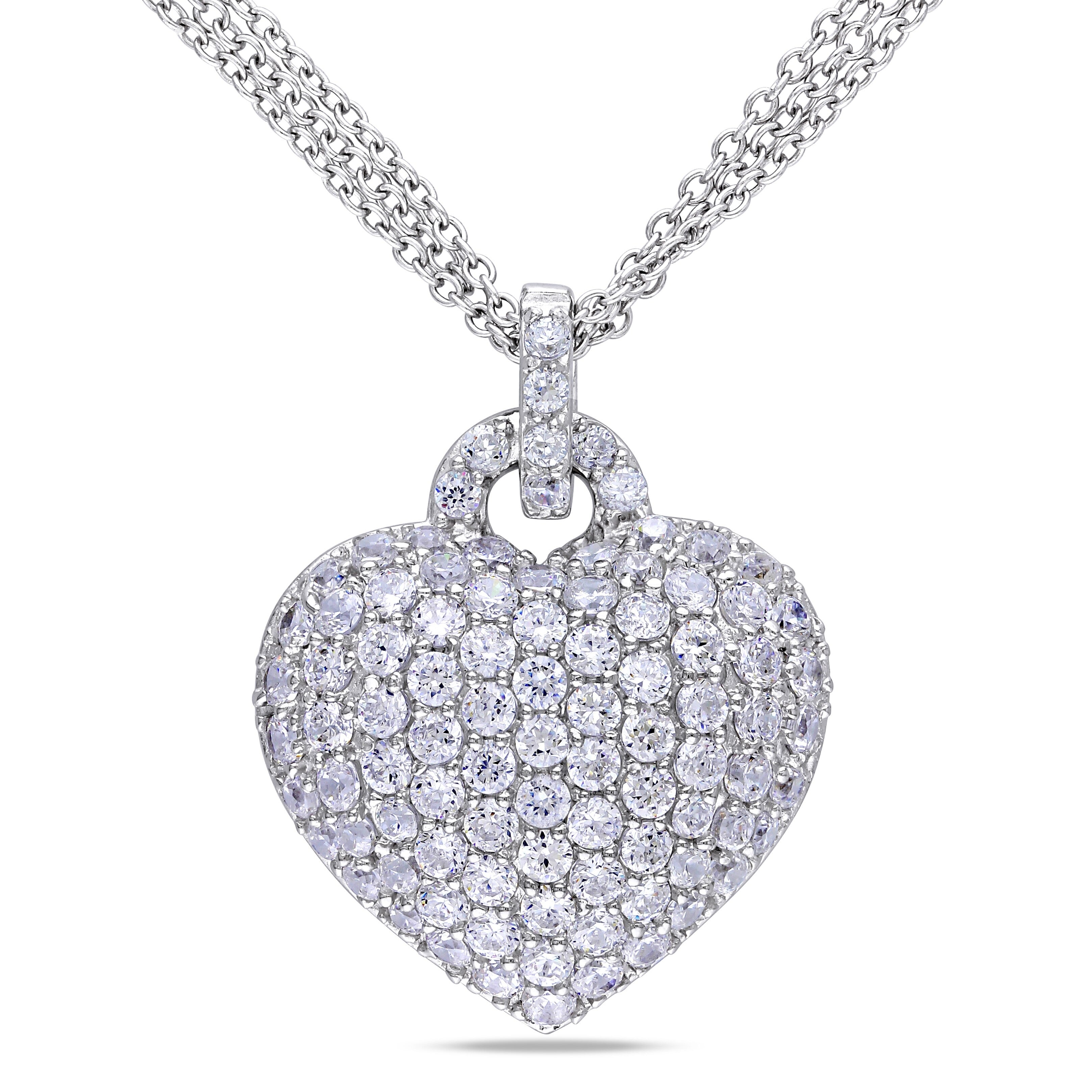Miadora Sterling Silver Created White Sapphire Heart Necklace