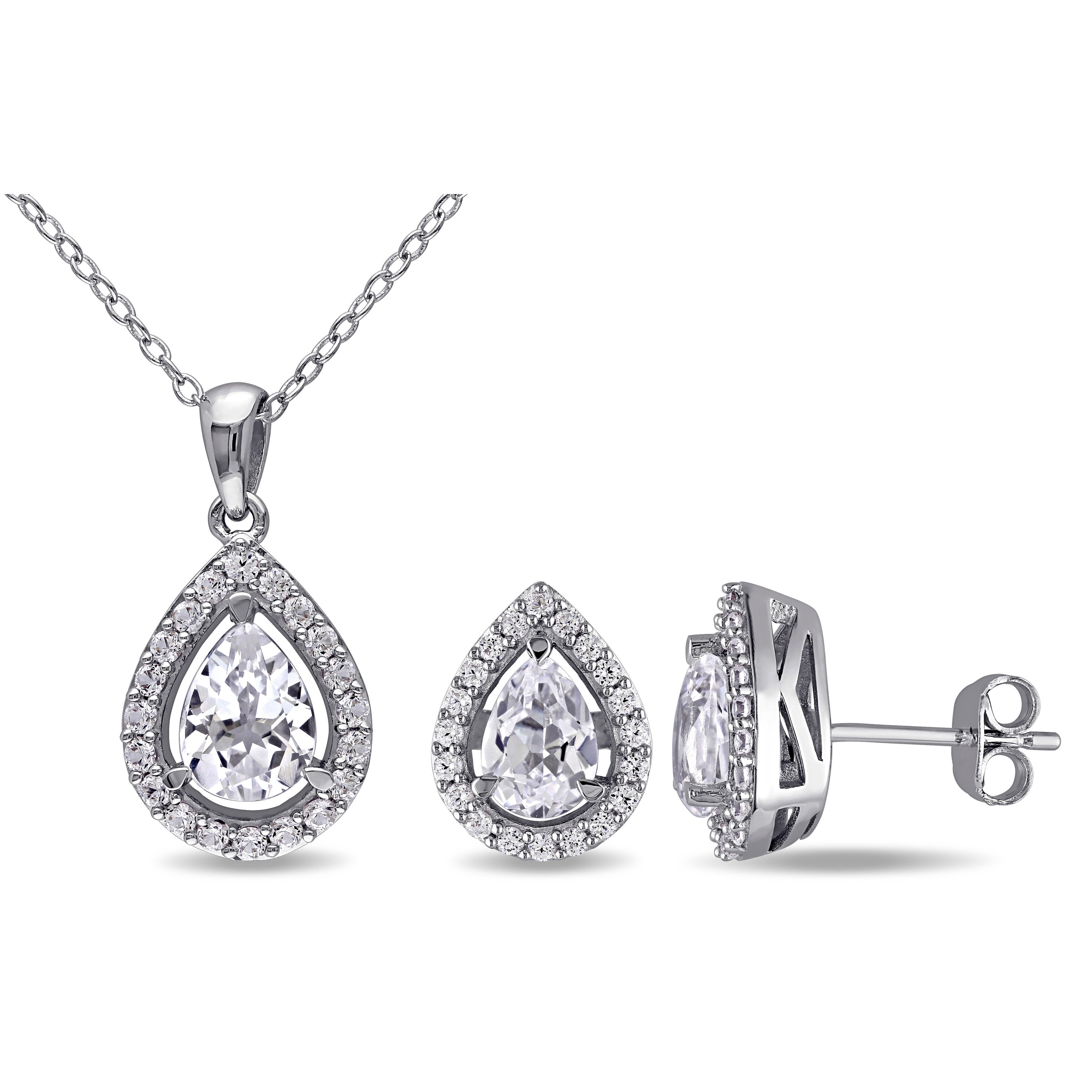 Miadora Sterling Silver Created White Sapphire Set Of Necklace And Earrings