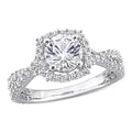Miadora Sterling Silver Created White Sapphire Split Shank Halo Engagement Ring