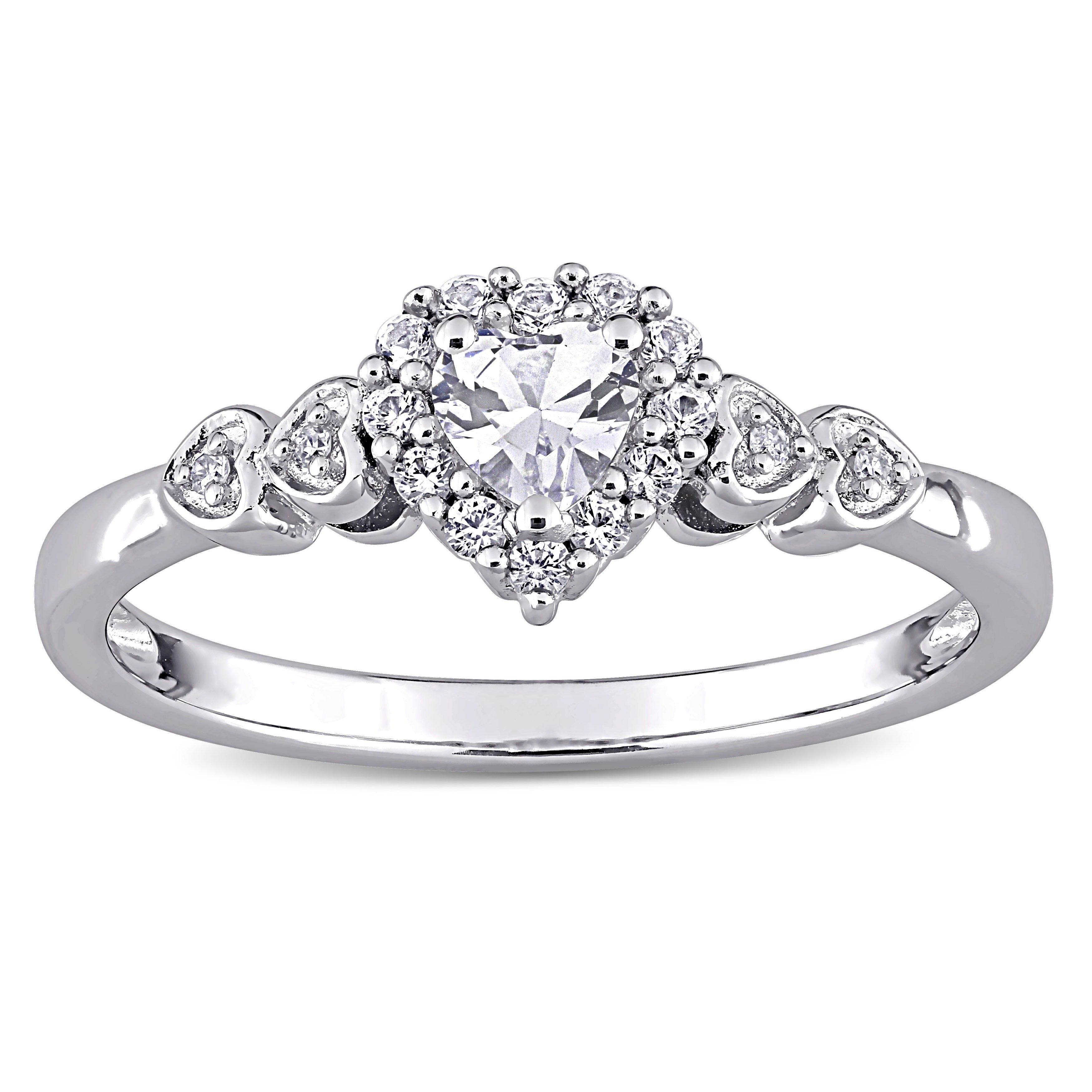 Miadora Sterling Silver Created White Sapphire Diamond Accent Halo Heart Engagement Ring