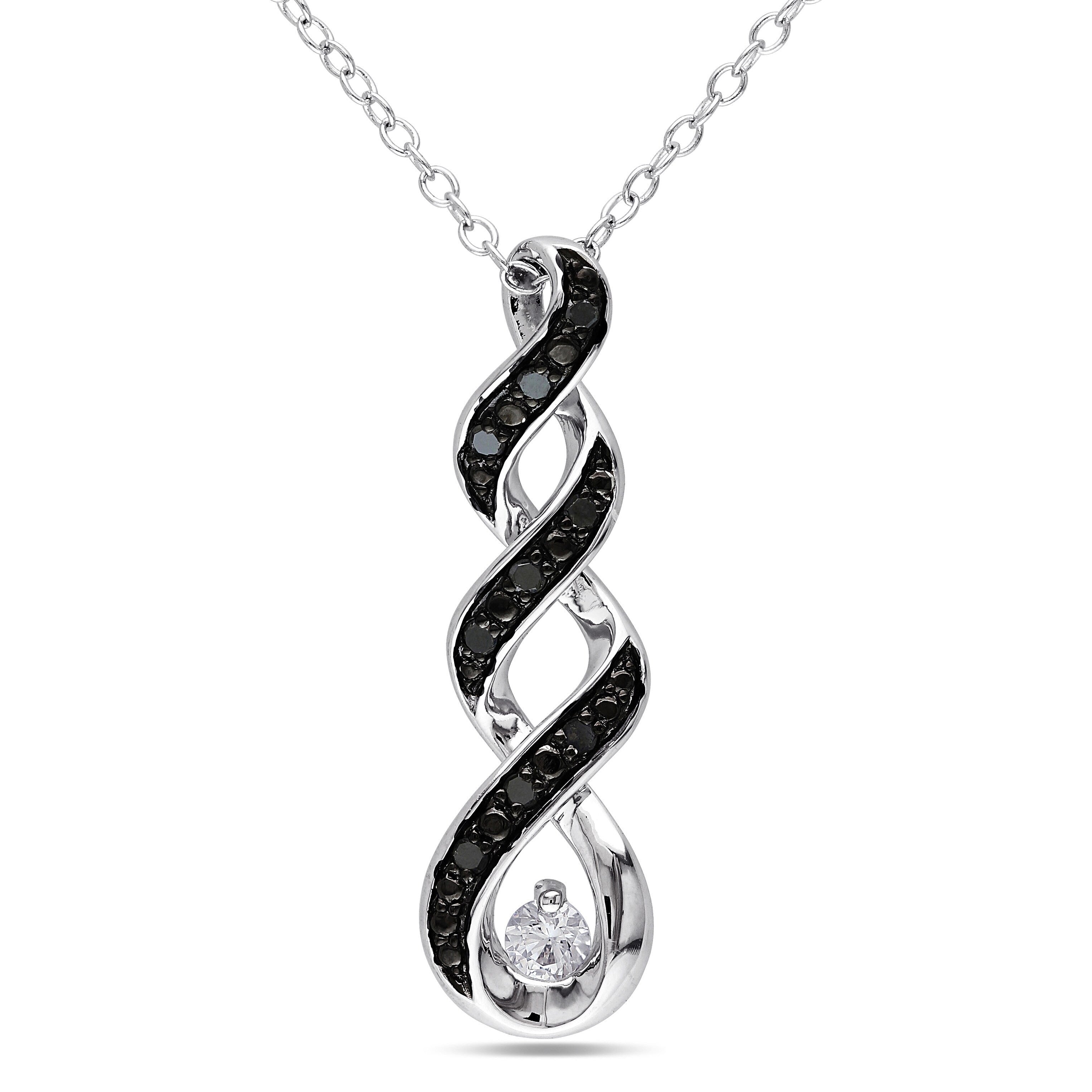 Miadora Sterling Silver Created White Sapphire And 1 10Ct Tdw Black Diamond Necklace