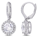 Miadora Sterling Silver Created White Sapphire And 1 10Ct Tdw Diamond Halo Leverback Earrings