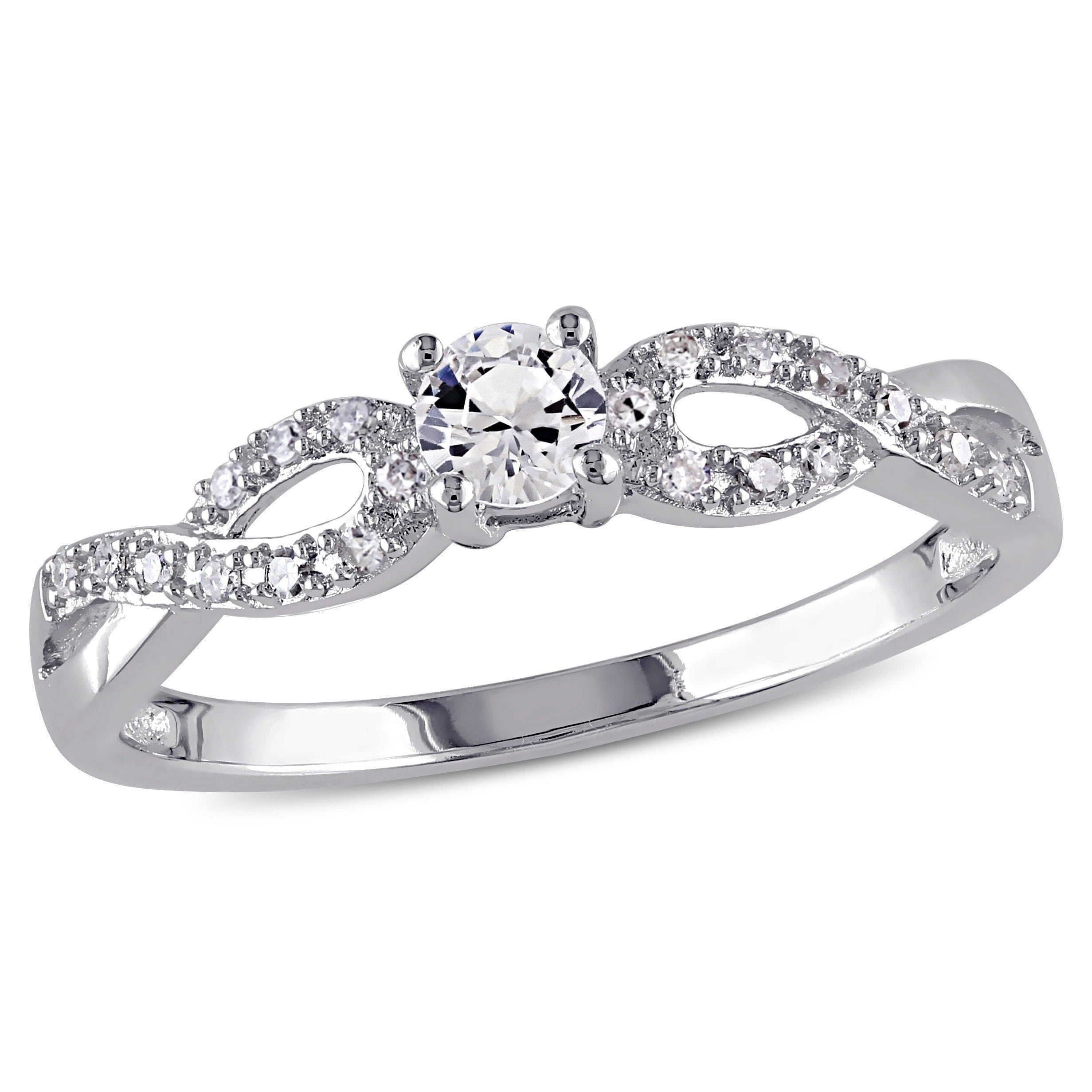 Miadora Sterling Silver Created White Sapphire And 1 10Ct Tdw Diamond Infinity Promise Ring