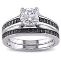 Miadora Sterling Silver Created White Sapphire And 1 3Ct Tdw Black Diamond Bridal Ring Set