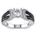 Miadora Sterling Silver Created White Sapphire And 1 4Ct Tdw Black And White Diamond Split Shank Eng