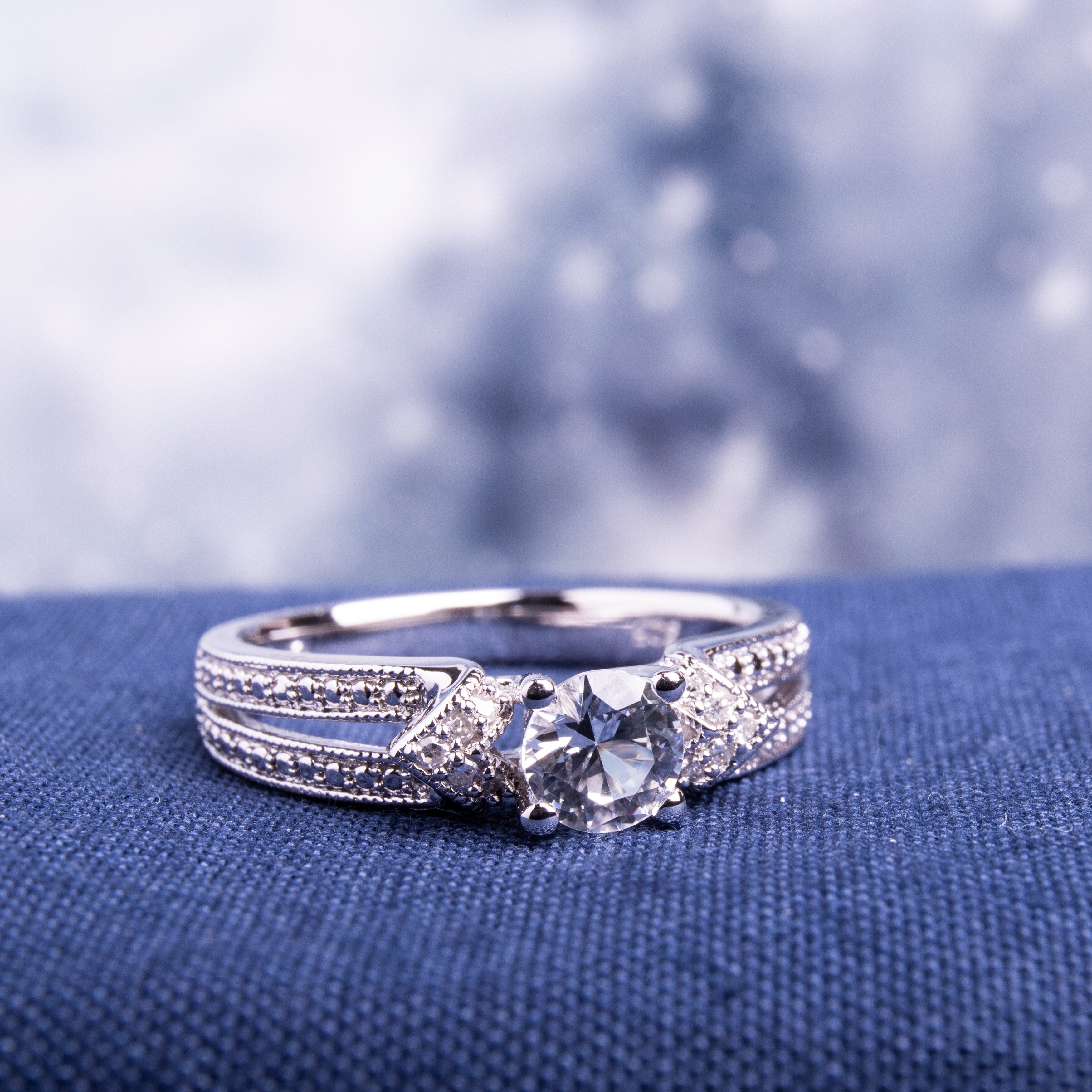 Miadora Sterling Silver Created White Sapphire And Diamond Accent Split Shank Engagement Ring