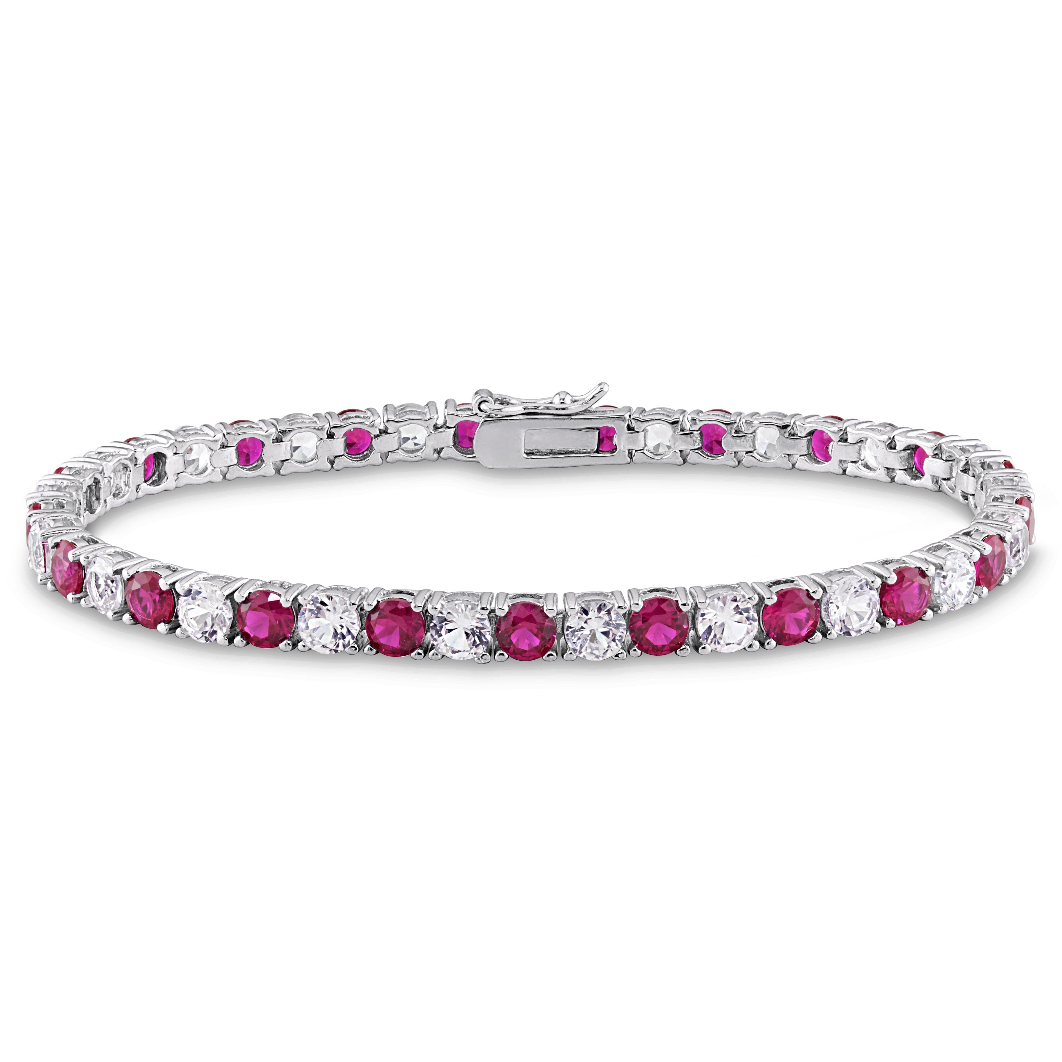 Miadora Sterling Silver Created White Sapphire And Ruby Tennis Bracelet