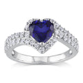 Miadora Sterling Silver Created White And Blue Sapphire Heart Halo Crossover Ring