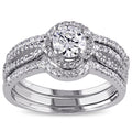 Miadora Sterling Silver Cubic Zirconia 3 Piece Bridal Ring Set