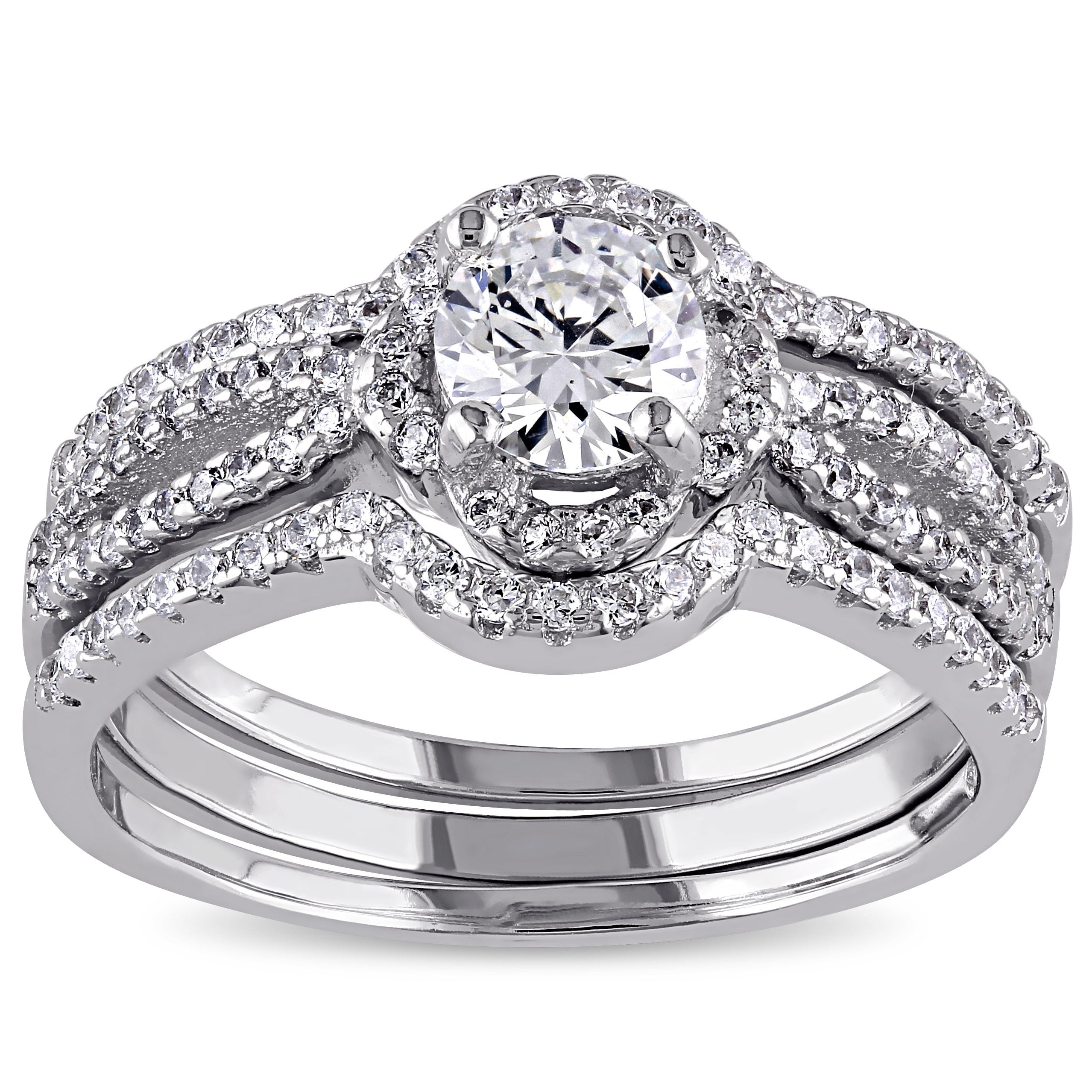 Miadora Sterling Silver Cubic Zirconia 3 Piece Bridal Ring Set