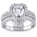 Miadora Sterling Silver Cubic Zirconia Bridal Heart Halo Wedding Ring Set White