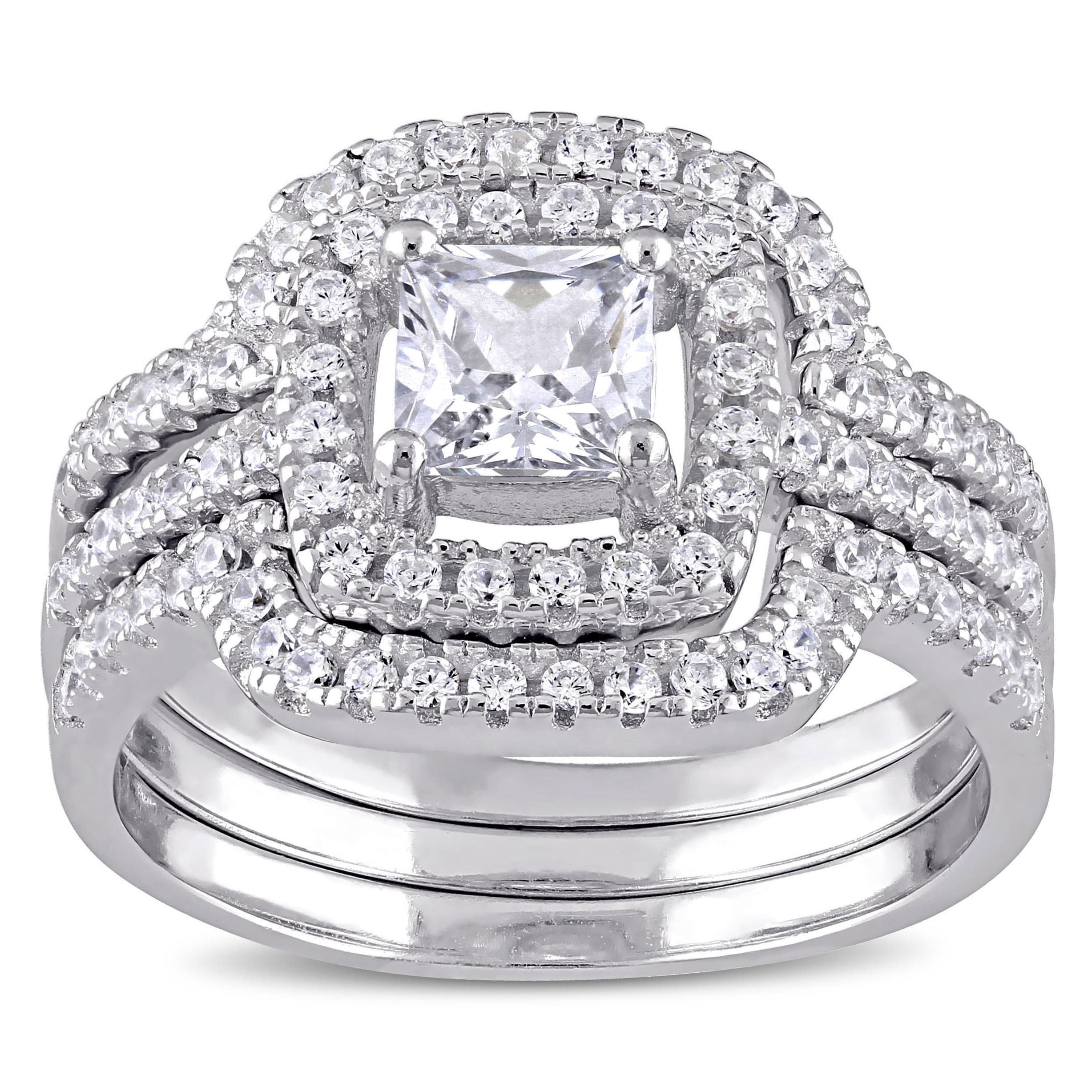 Miadora Sterling Silver Cubic Zirconia Bridal Ring Set White