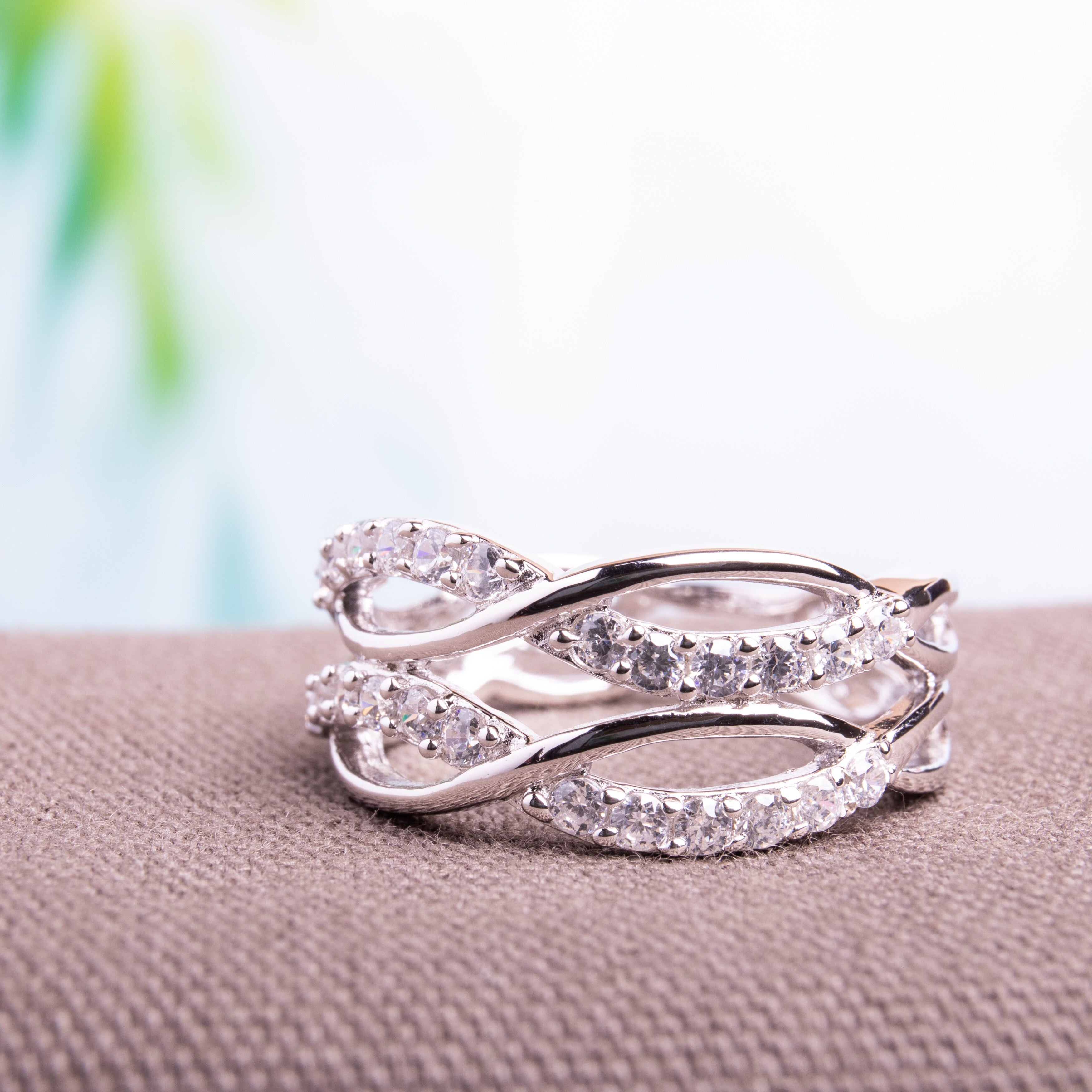 Miadora Sterling Silver Cubic Zirconia Criss Cross Multi Row Ring