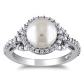 Miadora Sterling Silver Cubic Zirconia And Pearl Ring 8.5 9 Mm