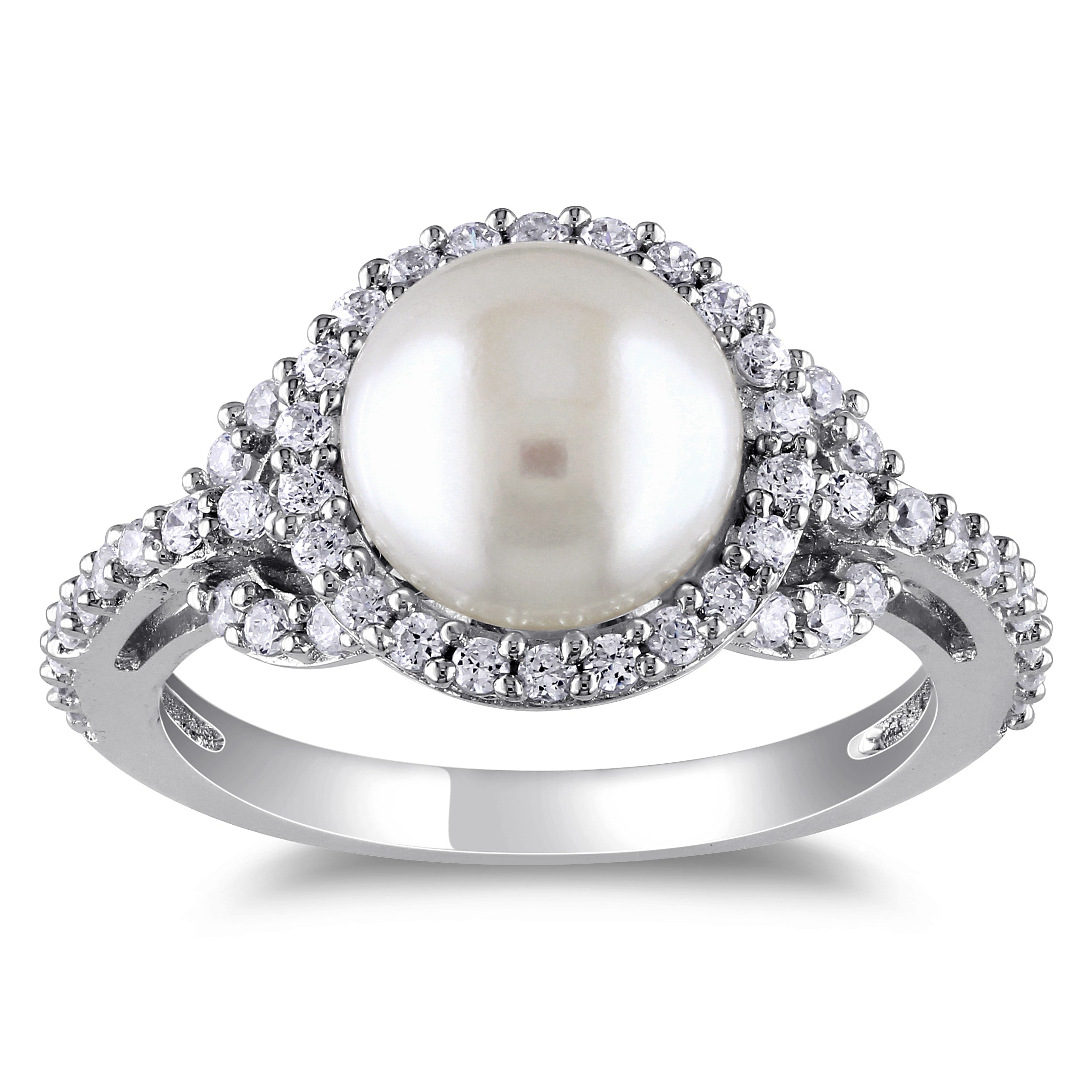 Miadora Sterling Silver Cubic Zirconia And Pearl Ring 8.5 9 Mm