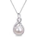 Miadora Sterling Silver Cultured Fw Pearl Diamond Created White Sapphire Drop Necklace 11 12 Mm