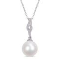Miadora Sterling Silver Cultured Fw Pearl Diamond Interlaced Drop Necklace 11 12Mm