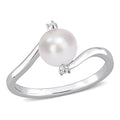 Miadora Sterling Silver Cultured Fw Pearl Created White Sapphire 3 Stone Bypass Ring 7 7.5Mm