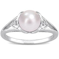 Miadora Sterling Silver Cultured Fw Pearl Diamond Accent Solitaire Split Shank Ring 7 7.5Mm