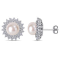 Miadora Sterling Silver Cultured Fw Pearl And Cz Floral Halo Stud Earrings 8 9 Mm