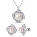 Miadora Sterling Silver Cultured Fw Pearl And Cz Swirl Halo Necklace 9.5 12.5 Mm