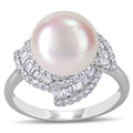 Miadora Sterling Silver Cultured Fw Pearl And Cz Swirl Halo Ring 10 11 Mm