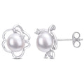 Miadora Sterling Silver Cultured Fw Pearl And Created White Sapphire Floral Stud Earrings 7.5 8Mm