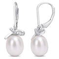 Miadora Sterling Silver Cultured Fw Pearl And Diamond Accent Drop Leverback Earrings 7.5 8Mm