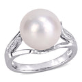 Miadora Sterling Silver Cultured Fw Pearl And Diamond Accent Solitaire Split Shank Ring 11 12 Mm