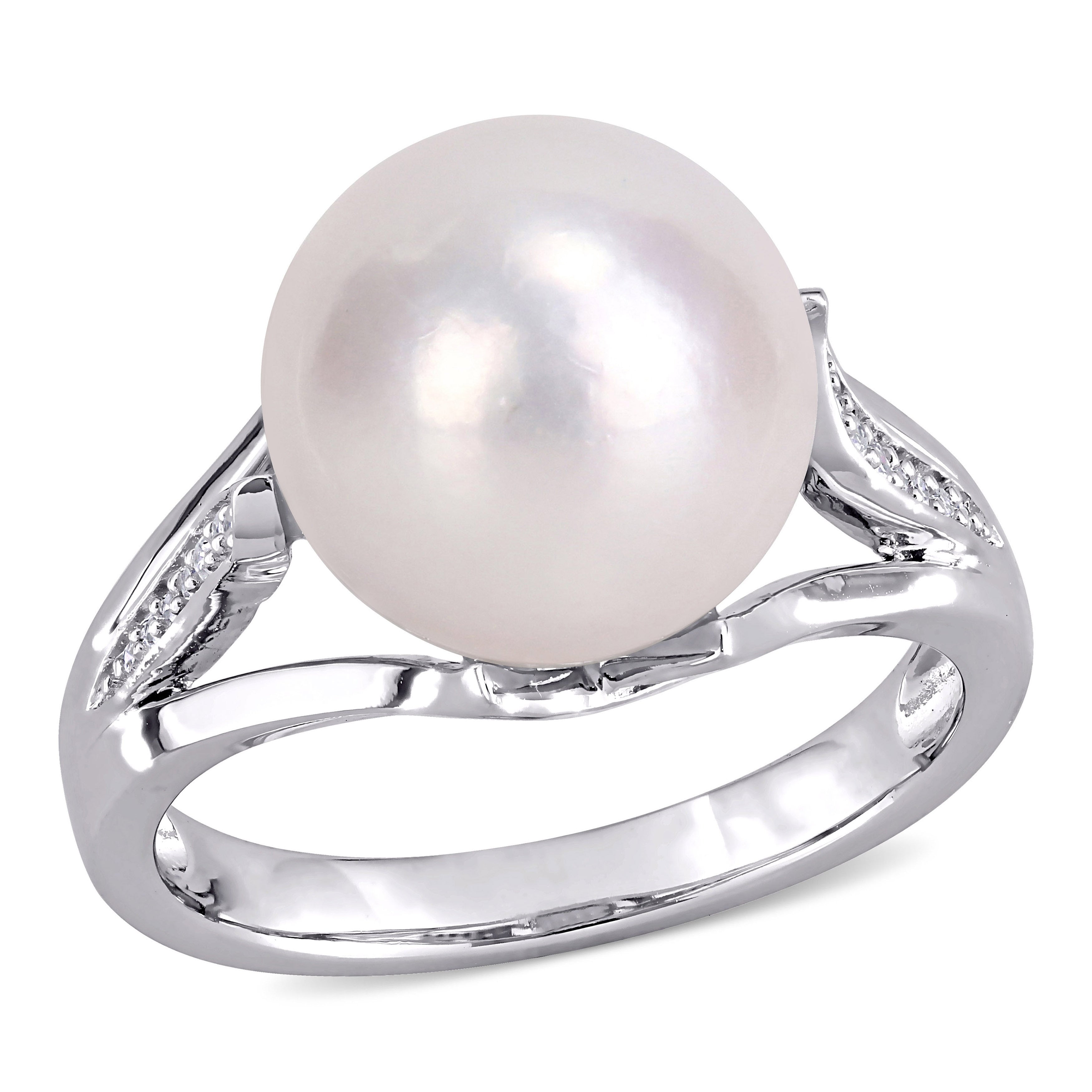 Miadora Sterling Silver Cultured Fw Pearl And Diamond Accent Solitaire Split Shank Ring 11 12 Mm