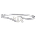Miadora Sterling Silver Cultured Freshwater Pearl Created White Sapphire 3 Stone Bypass Bangle 9 9.5 Mm