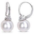 Miadora Sterling Silver Cultured Freshwater Pearl Diamond Swirl Leverback Earrings 11 12Mm