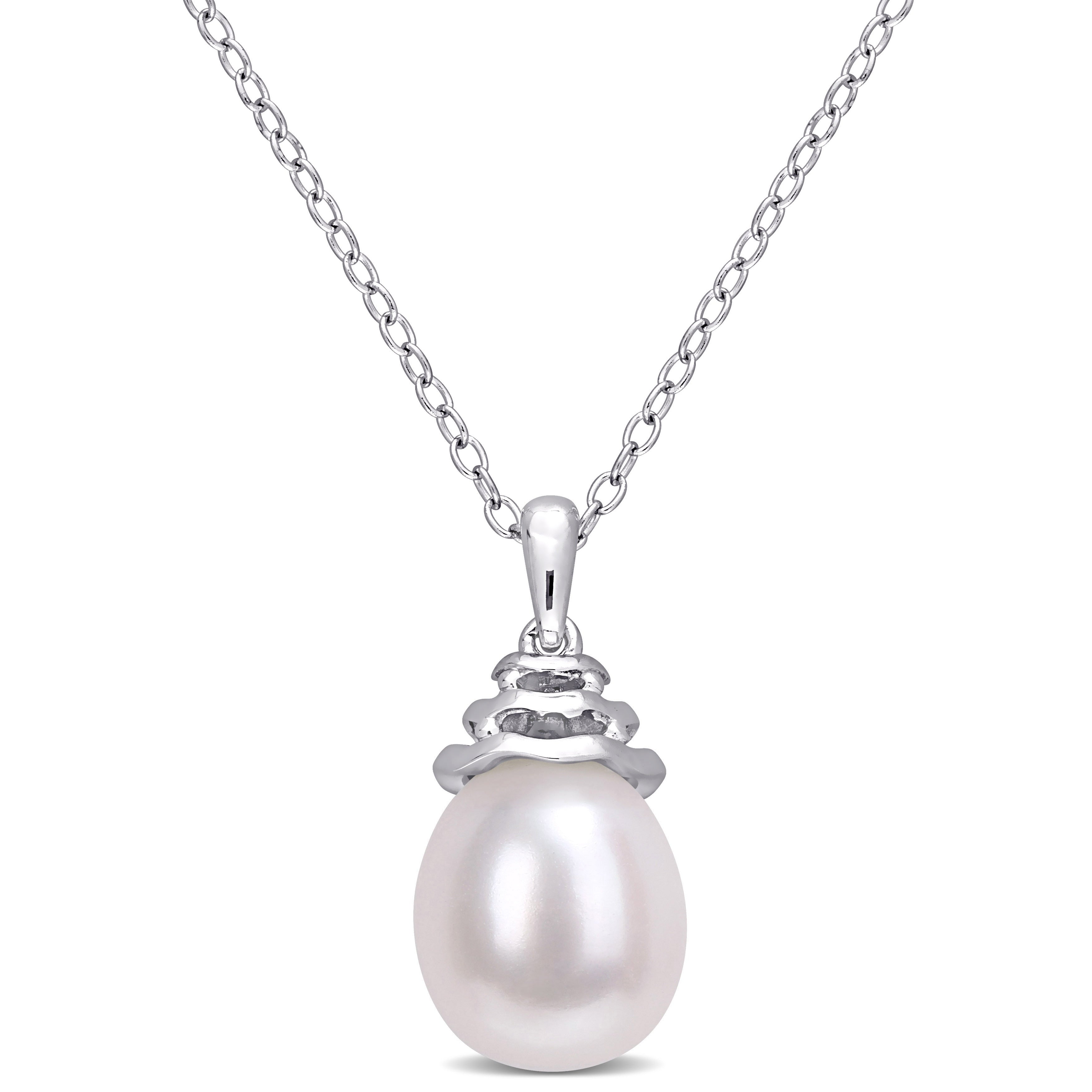 Miadora Sterling Silver Cultured Freshwater Pearl Solitaire Drop Necklace 8 8.5Mm