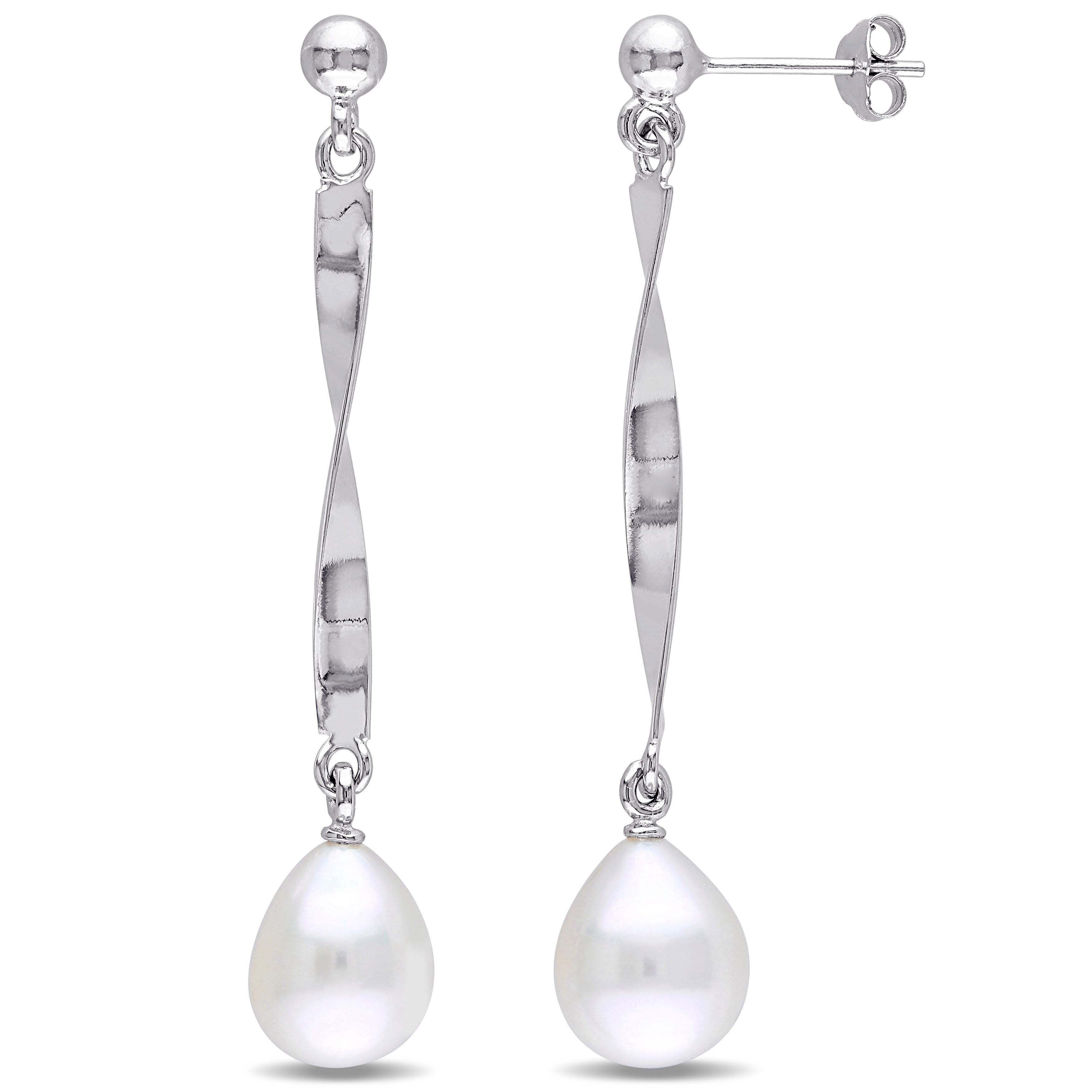 Miadora Sterling Silver Cultured Freshwater Pearl Twist Dangle Earrings 9 9.5 Mm