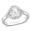Miadora Sterling Silver Cultured Freshwater Pearl Created White Sapphire Halo Ring 7 7.5Mm
