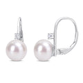 Miadora Sterling Silver Cultured Freshwater Pearl Cubic Zirconia Drop Leverback Earrings 9 9.5Mm