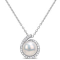 Miadora Sterling Silver Cultured Freshwater Pearl Diamond Accent Beaded Halo Necklace 8 8.5Mm