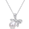 Miadora Sterling Silver Cultured Freshwater Pearl Diamond Accent Bow Necklace 8.5 9Mm