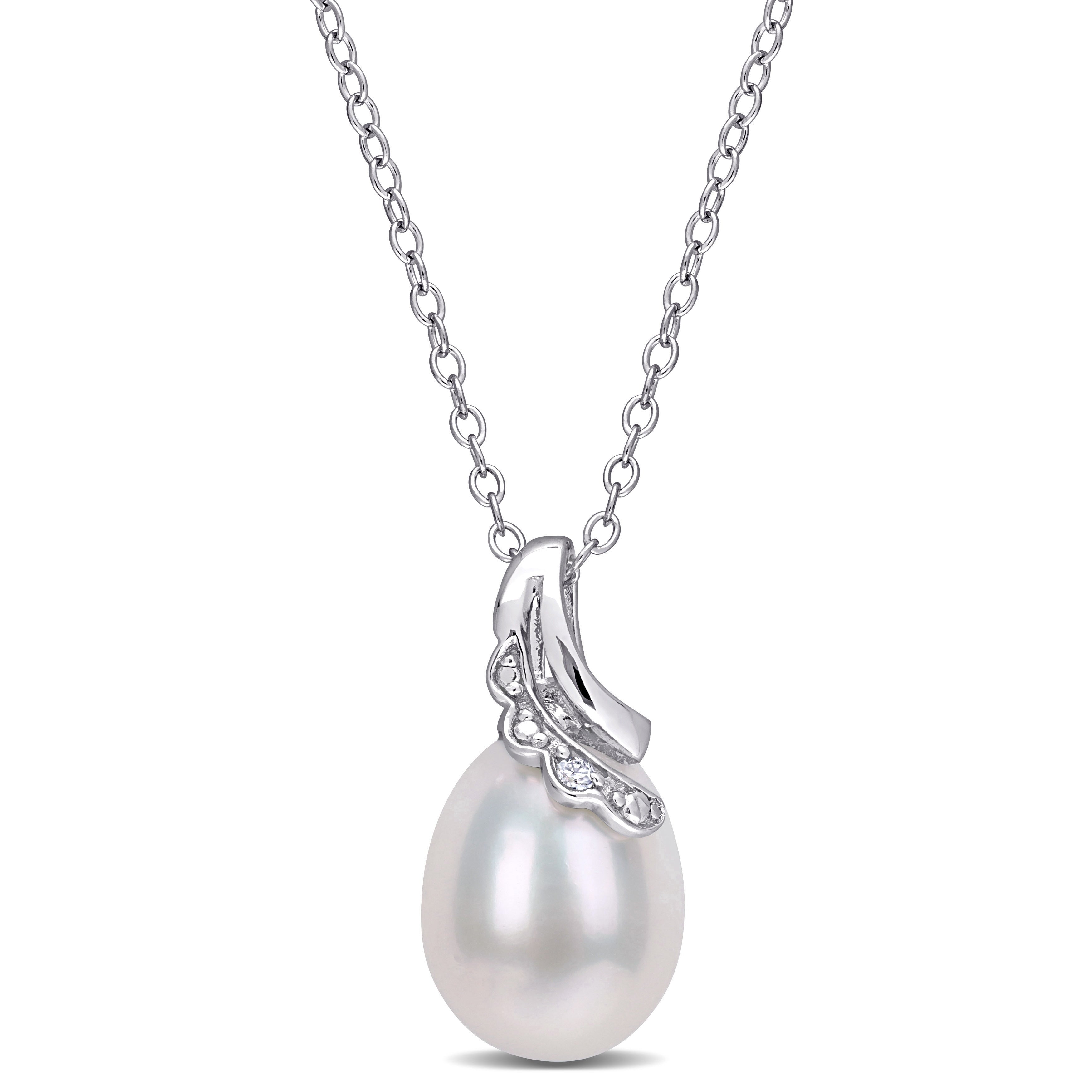 Miadora Sterling Silver Cultured Freshwater Pearl Diamond Accent Drop Necklace 8.5 9Mm